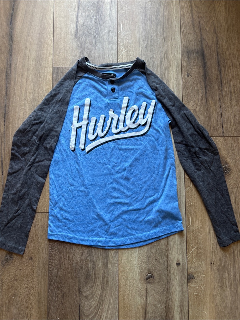 Hurley Blue Front with Black Raglan Long Sleeve Henley